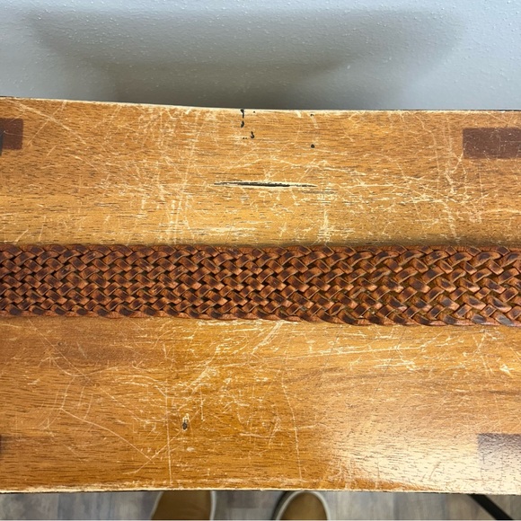 Vintage Leather Woven Brown Belt Wooden Brass Buckle Morocco 34/36 Size Western - Picture 5 of 10